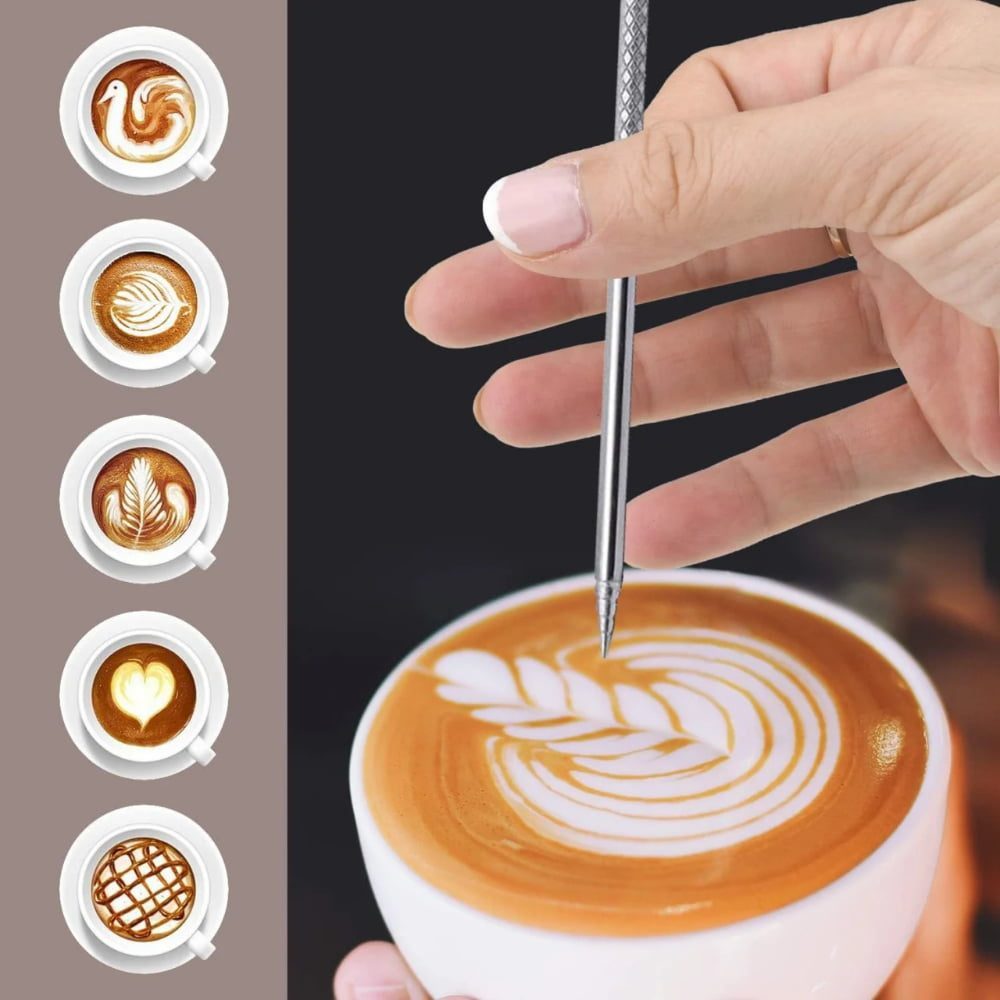 Set latiera pentru spumare lapte cu gradatie si stilou pentru decorare, Quasar & Co.®, cu maner si cioc, cana barista, inox, 600 ml, negru 8 Set latiera pentru spumare lapte cu gradatie si stilou pentru decorare, Quasar & Co.®, cu maner si cioc, cana barista, inox, 600 ml, negru 8