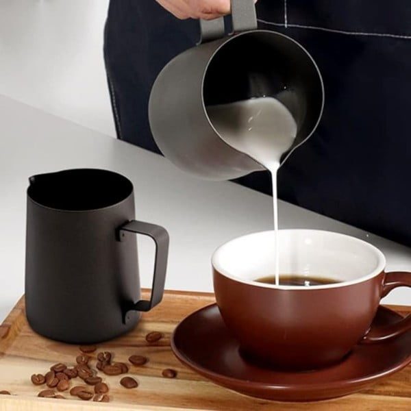 Set cafea portabil, Quasar & Co.®, cu filtru cafea, latiera, lingurita dozatoare, sita, stilou si matrite decorare, 600 ml, otel inoxidabil, negru - imagine 6