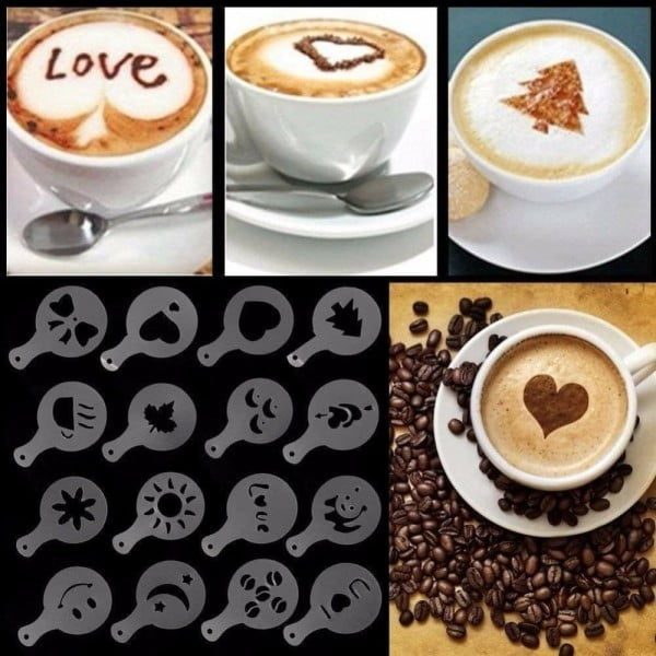 Set cafea portabil, Quasar & Co.®, cu filtru cafea, latiera, lingurita dozatoare, sita, stilou si matrite decorare, 600 ml, otel inoxidabil, negru - imagine 8
