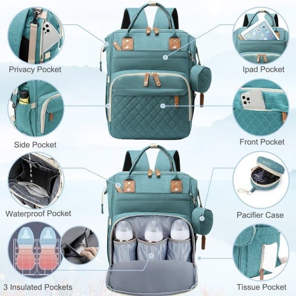 Geanta/rucsac, Quasar & Co.®, cu port USB si 14 compartimente, textil, 40 x 30 x 14 cm, turcoaz - imagine 4