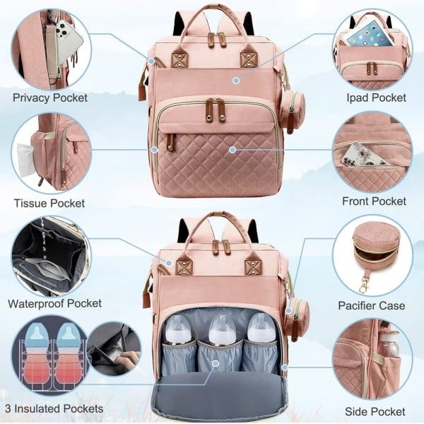 Geanta/rucsac, Quasar & Co.®, cu port USB si 14 compartimente, textil, 40 x 30 x 14 cm, corai - imagine 4