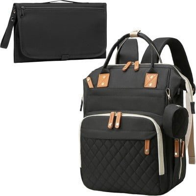 Set geanta/rucsac si saltea pentru infasat, Quasar & Co.®, cu port USB si 14 compartimente, textil, 40 x 30 x 14 cm, negru 9