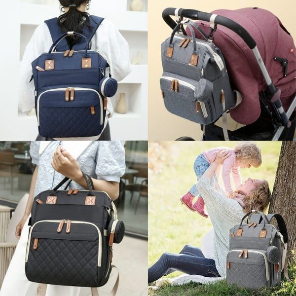 Set geanta/rucsac si saltea pentru infasat, Quasar & Co.®, cu port USB si 14 compartimente, textil, 40 x 30 x 14 cm, negru - imagine 8
