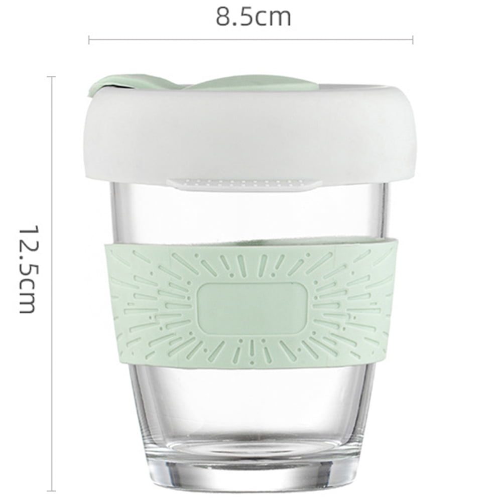 Set 2 pahare cafea/ceai, Quasar & Co.®, model To Go, cu protectie termica si capac din silicon, sticla, 320 ml, verde/corai 2 Set 2 pahare cafea/ceai, Quasar & Co.®, model To Go, cu protectie termica si capac din silicon, sticla, 320 ml, verde/corai 2