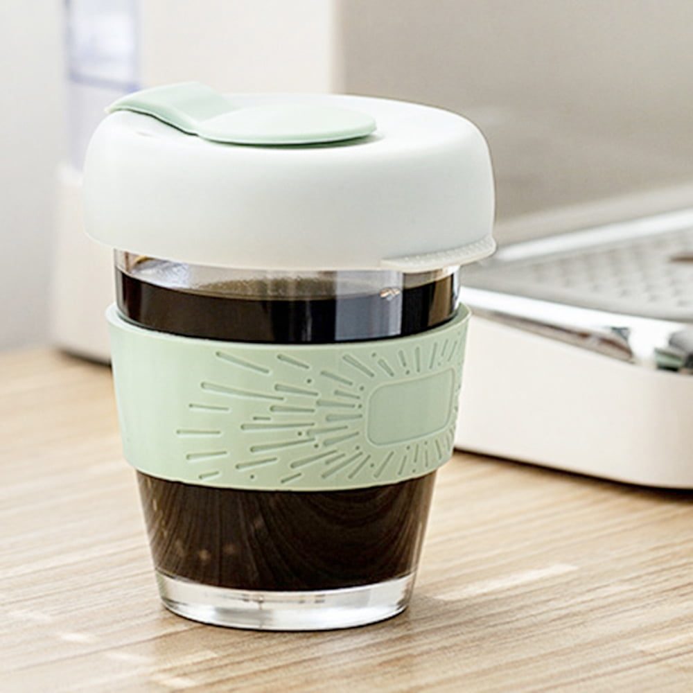 Set 2 pahare cafea/ceai, Quasar & Co.®, model To Go, cu protectie termica si capac din silicon, sticla, 320 ml, verde/corai 5 Set 2 pahare cafea/ceai, Quasar & Co.®, model To Go, cu protectie termica si capac din silicon, sticla, 320 ml, verde/corai 5