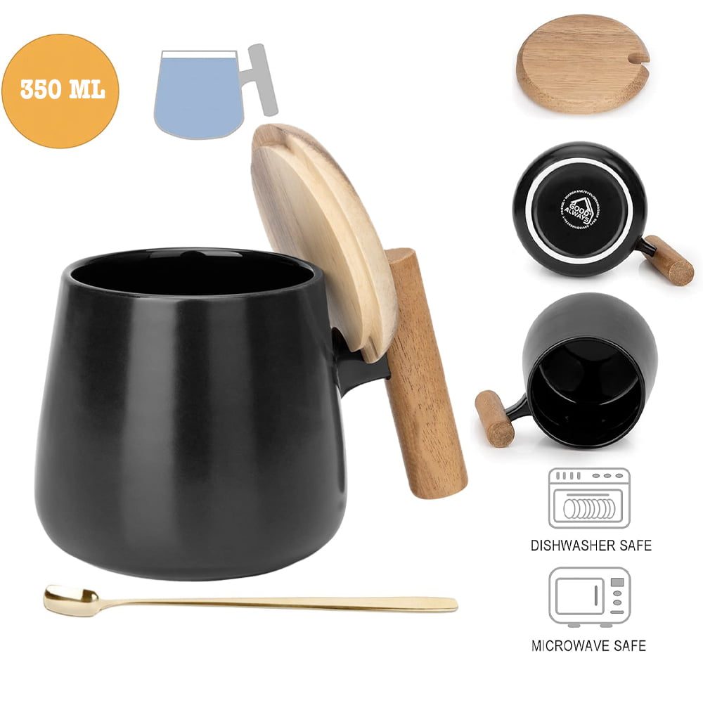 Set 2 cani cafea/ceai si lingurita, Quasar & Co.®, cu capac si maner bambus, lingurita inox, ceramica, 350 ml, alb/negru 4 Set 2 cani cafea/ceai si lingurita, Quasar & Co.®, cu capac si maner bambus, lingurita inox, ceramica, 350 ml, alb/negru 4