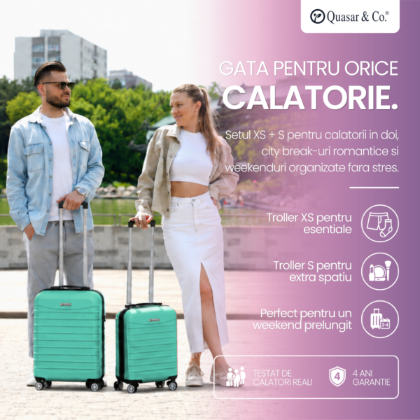 Set 2 trolere cabina, Quasar & Co.®, 40x30x20 cm cu roti detasabile si 55x38x21 cm, bagaj de mana, troller cu fermoar antifurt, cifru, maner telescopic lung, geamantan 4 roti duble 360°, valiza ABS 2.8 mm rezistent, 10kg, LINE, Turcoaz deschis Set 2 trolere cabina, Quasar & Co.®, 40x30x20 cm cu roti detasabile si 55x38x21 cm, bagaj de mana, troller cu fermoar antifurt, cifru, maner telescopic lung, geamantan 4 roti duble 360°, valiza ABS 2.8 mm rezistent, 10kg, LINE, Turcoaz deschis