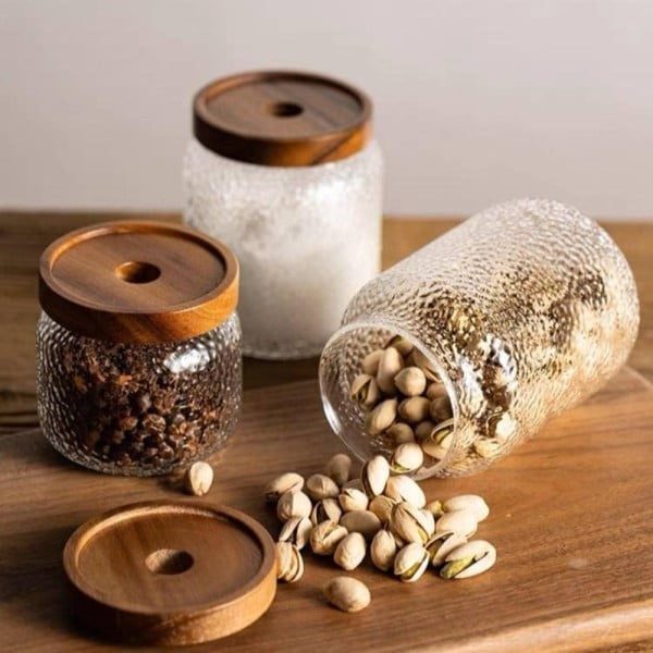 Set 3 recipiente depozitare alimente, Quasar & Co.®, suprapozabile, 350ml/600ml/775ml, sticla termorezistenta/lemn acacia - imagine 11