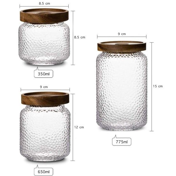 Set 3 recipiente depozitare alimente, Quasar & Co.®, suprapozabile, 350ml/600ml/775ml, sticla termorezistenta/lemn acacia - imagine 6