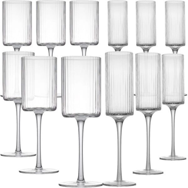 Set 12 pahare vin si sampanie, Quasar & Co.®, model striat, 6x350ml/6x180ml, sticla, transparent - imagine 2