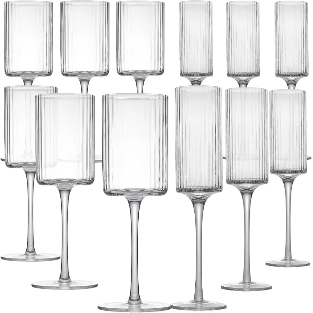 Set 12 pahare vin si sampanie, Quasar & Co.®, model striat, 6x350ml/6x180ml, sticla, transparent 2