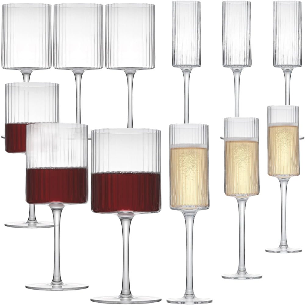 Set 12 pahare vin si sampanie, Quasar & Co.®, model striat, 6x350ml/6x180ml, sticla, transparent 3