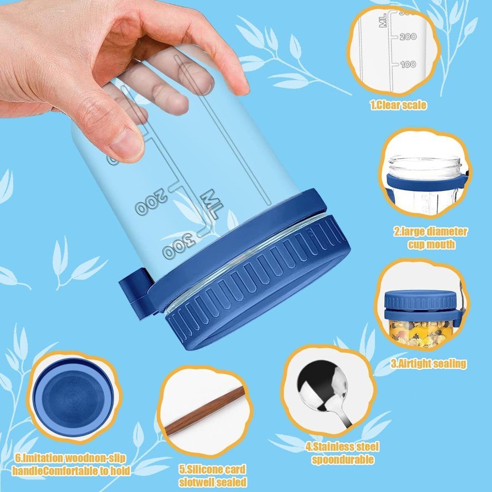 Set 2 pahare cu lingurite, Quasar & Co.®, gradate, to go, pentru mic dejun/gustare/snack, sticla/PP/inox/lemn, rosu/albastru 6 Set 2 pahare cu lingurite, Quasar & Co.®, gradate, to go, pentru mic dejun/gustare/snack, sticla/PP/inox/lemn, rosu/albastru 6