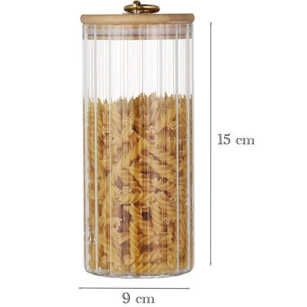 Set 3 recipiente cu capac bambus, Quasar & Co.®, model cilindric, agatatoare finisaj auriu/vintage, cu capac etans, sticla/bambus, 700 ml, transparent - imagine 7