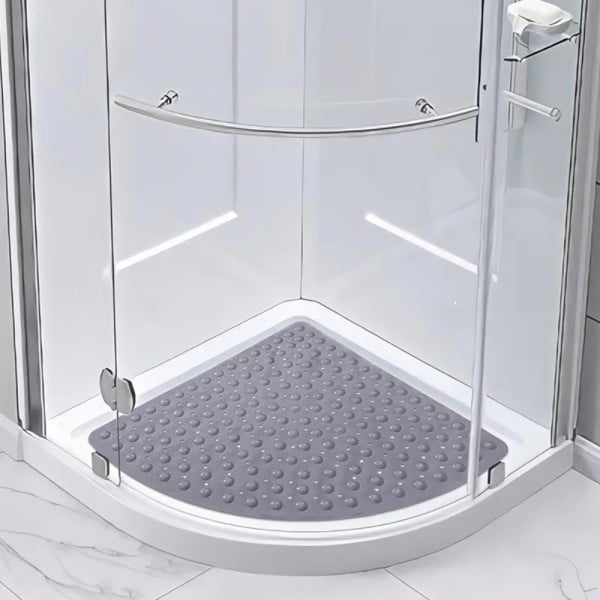Covor de dus, Quasar & Co.®, de colt, antiderapant, cu ventuze fixare, 54x54 cm, PVC, gri - imagine 8