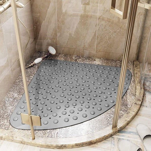 Covor de dus, Quasar & Co.®, de colt, antiderapant, cu ventuze fixare, 54x54 cm, PVC, gri - imagine 9
