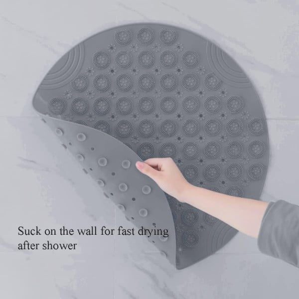 Covor de dus,  Quasar & Co.®, rotund, antiderapant, cu ventuze fixare, d 55 cm, PVC, gri - imagine 10