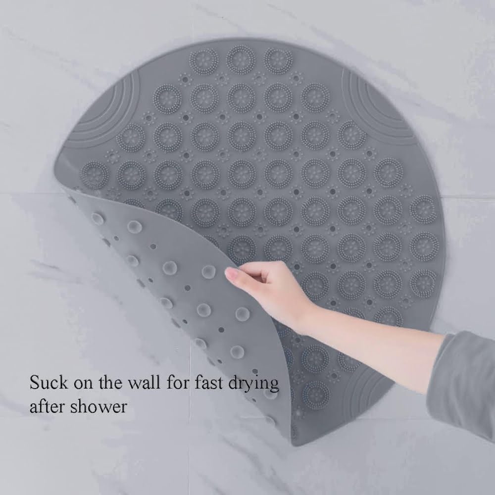 Covor de dus,  Quasar & Co.®, rotund, antiderapant, cu ventuze fixare, d 55 cm, PVC, gri 10