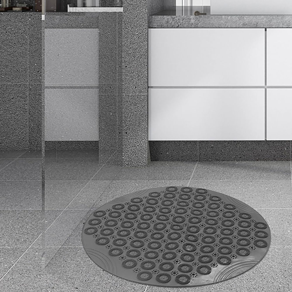 Covor de dus,  Quasar & Co.®, rotund, antiderapant, cu ventuze fixare, d 55 cm, PVC, gri 14