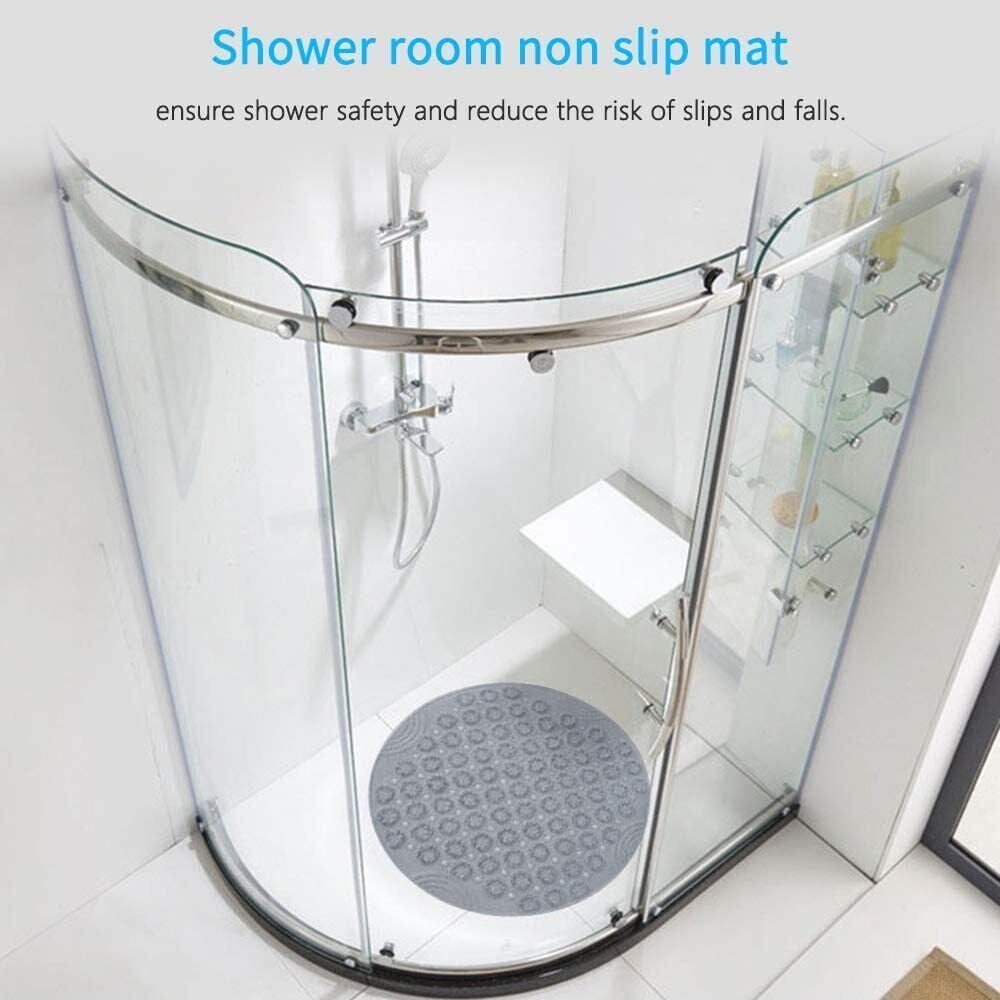 Covor de dus,  Quasar & Co.®, rotund, antiderapant, cu ventuze fixare, d 55 cm, PVC, gri 15