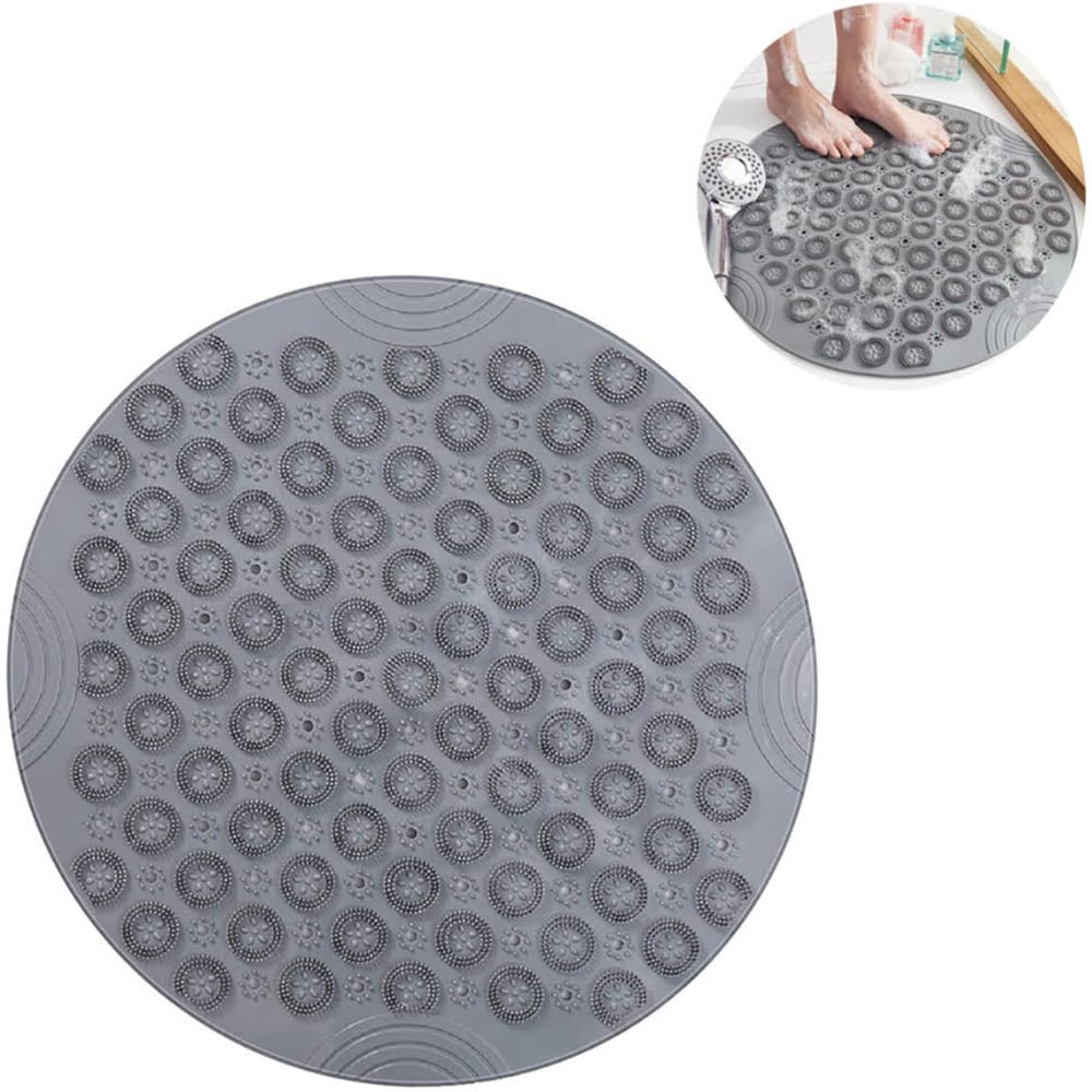 Covor de dus,  Quasar & Co.®, rotund, antiderapant, cu ventuze fixare, d 55 cm, PVC, gri 2