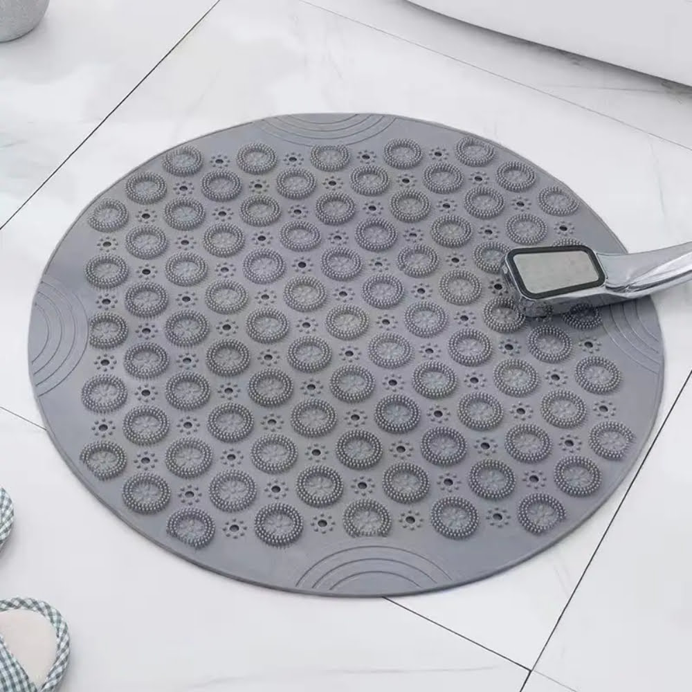 Covor de dus,  Quasar & Co.®, rotund, antiderapant, cu ventuze fixare, d 55 cm, PVC, gri 3