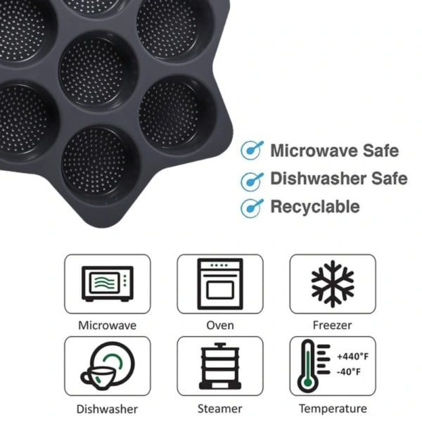 Tava chifle/paine/briose, Quasar & Co.®, 7 compartimente, perforata, silicon, 34 x 24 cm, gri - imagine 9