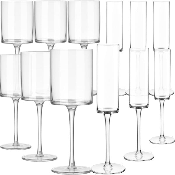 Set 12 pahare vin si sampanie, Quasar & Co.®, model drept, 6×400 ml/6×200 ml, sticla, transparent Pahare sticla 2024-05-03