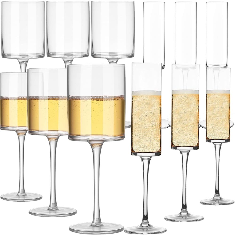 Set 12 pahare vin si sampanie, Quasar & Co.®, model drept, 6×400 ml/6×200 ml, sticla, transparent