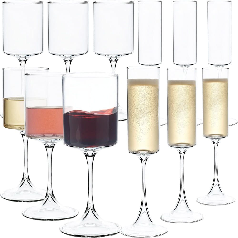 Set 12 pahare vin si sampanie, Quasar & Co.®, model evazat, 6×350 ml/6×170 ml, sticla, transparent