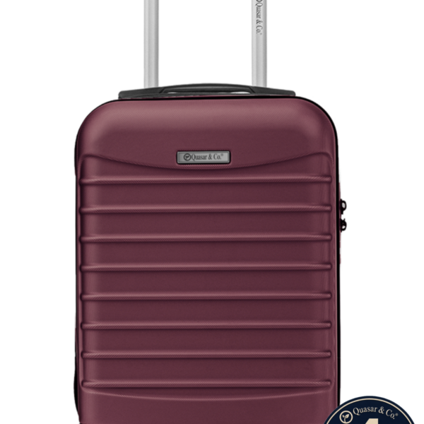 Troler cabina avion Quasar & Co.®, 40x30x20cm, bagaj de mana, troller cu fermoar sigur, cifru, maner telescopic lung, geamantan cu 4 roti duble, detasabile, 360°, valiza ABS 2.8 mm, rezistent, 2 compartimente cu buzunar, 10kg, LINE, visiniu