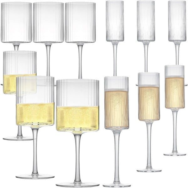 Set 12 pahare vin si sampanie, Quasar & Co.®, model striat, 6x350ml/6x180ml, sticla, transparent - imagine 4