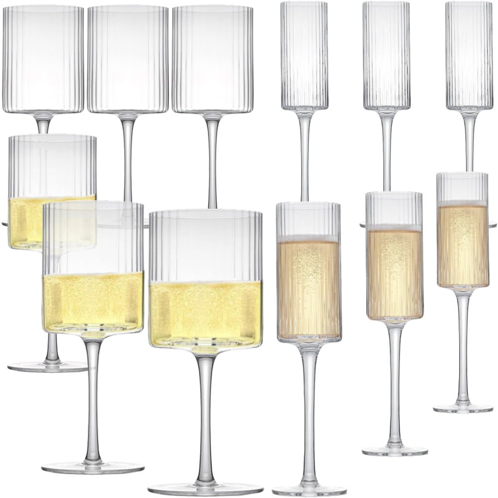 Set 12 pahare vin si sampanie, Quasar & Co.®, model striat, 6x350ml/6x180ml, sticla, transparent 4