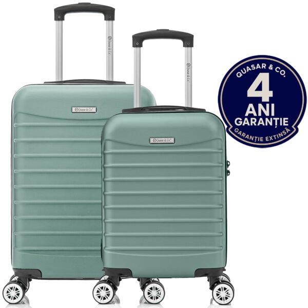Set 2 trolere cabina, Quasar & Co.®, 40x30x20 cm cu roti detasabile si 55x36x20 cm, bagaj de mana, troller cu fermoar antifurt, cifru, maner telescopic lung, geamantan 4 roti duble 360°, valiza ABS 2.8 mm rezistent, 10kg, LINE, Turcoaz deschis Trolere cabina 2026-04-18 2
