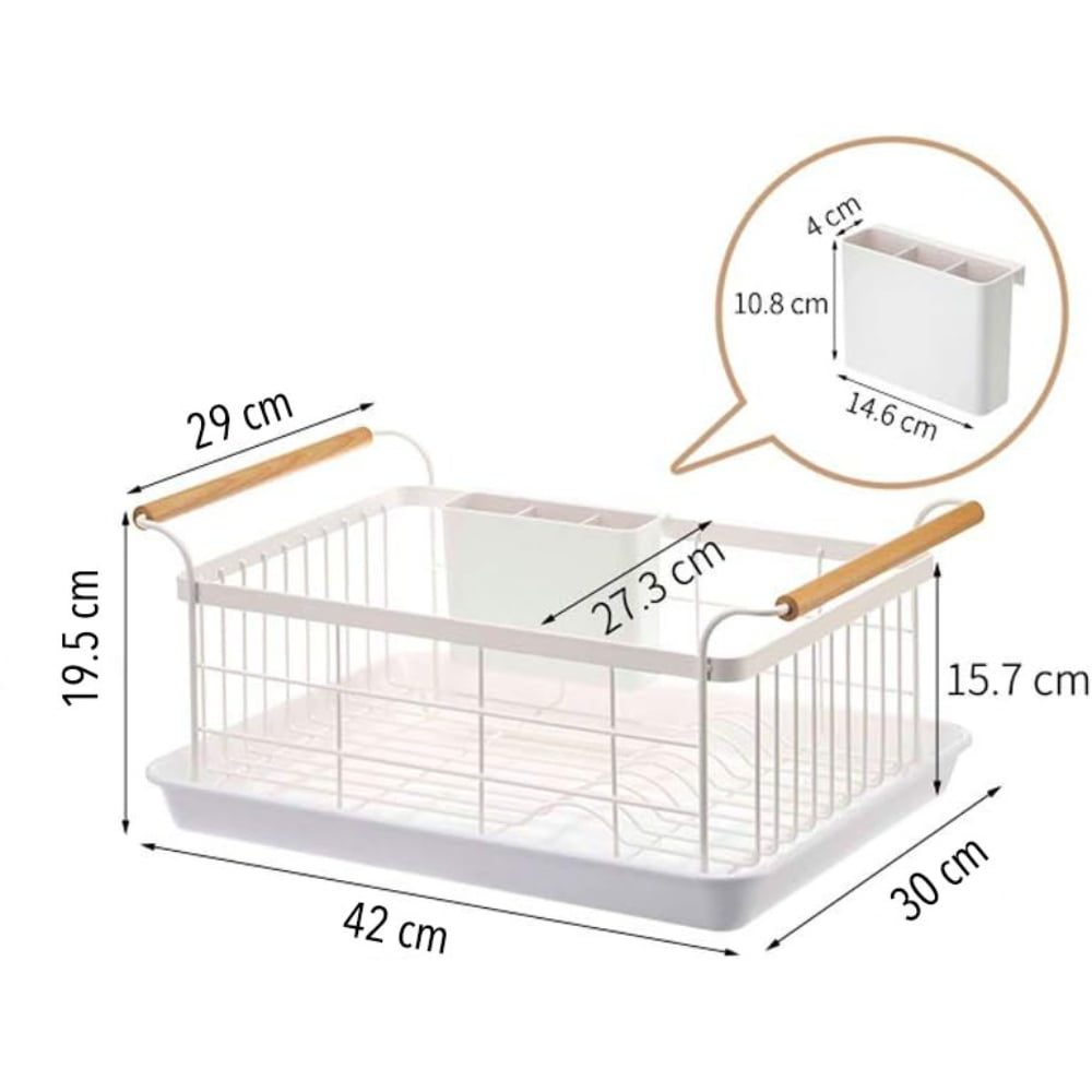 Scurgator de vase, Quasar & Co.®, cu suport tacamuri, manere lemn, tava scurgere, metal, 42,1 x 30 x 19,5 cm, alb 9 Scurgator de vase, Quasar & Co.®, cu suport tacamuri, manere lemn, tava scurgere, metal, 42,1 x 30 x 19,5 cm, alb 9