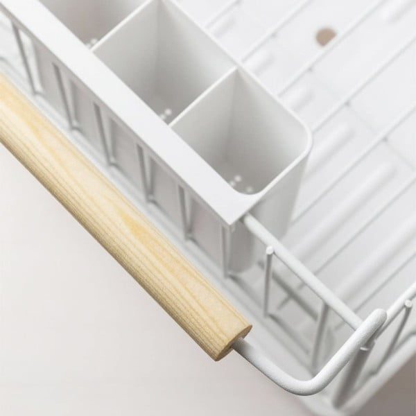 Scurgator de vase, Quasar & Co.®, cu suport tacamuri, manere lemn, tava scurgere, metal, 42,1 x 30 x 19,5 cm, alb - imagine 6