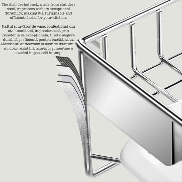 Scurgator de vase, Quasar & Co.®, cu suport tacamuri, tava scurgere, otel inoxidabil, 40.6 x 26.2 x 13 cm, argintiu - imagine 5