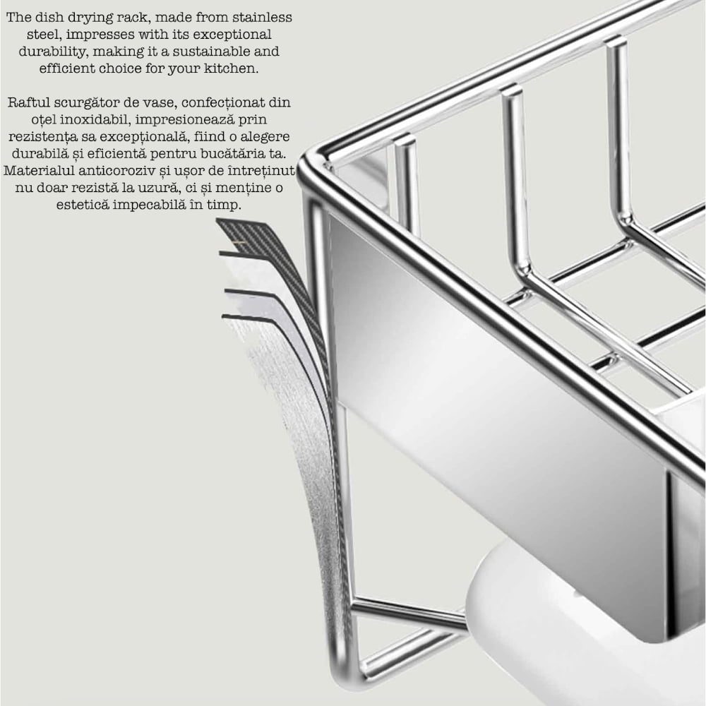 Scurgator de vase, Quasar & Co.®, cu suport tacamuri, tava scurgere, otel inoxidabil, 40.6 x 26.2 x 13 cm, argintiu 5 Scurgator de vase, Quasar & Co.®, cu suport tacamuri, tava scurgere, otel inoxidabil, 40.6 x 26.2 x 13 cm, argintiu 5