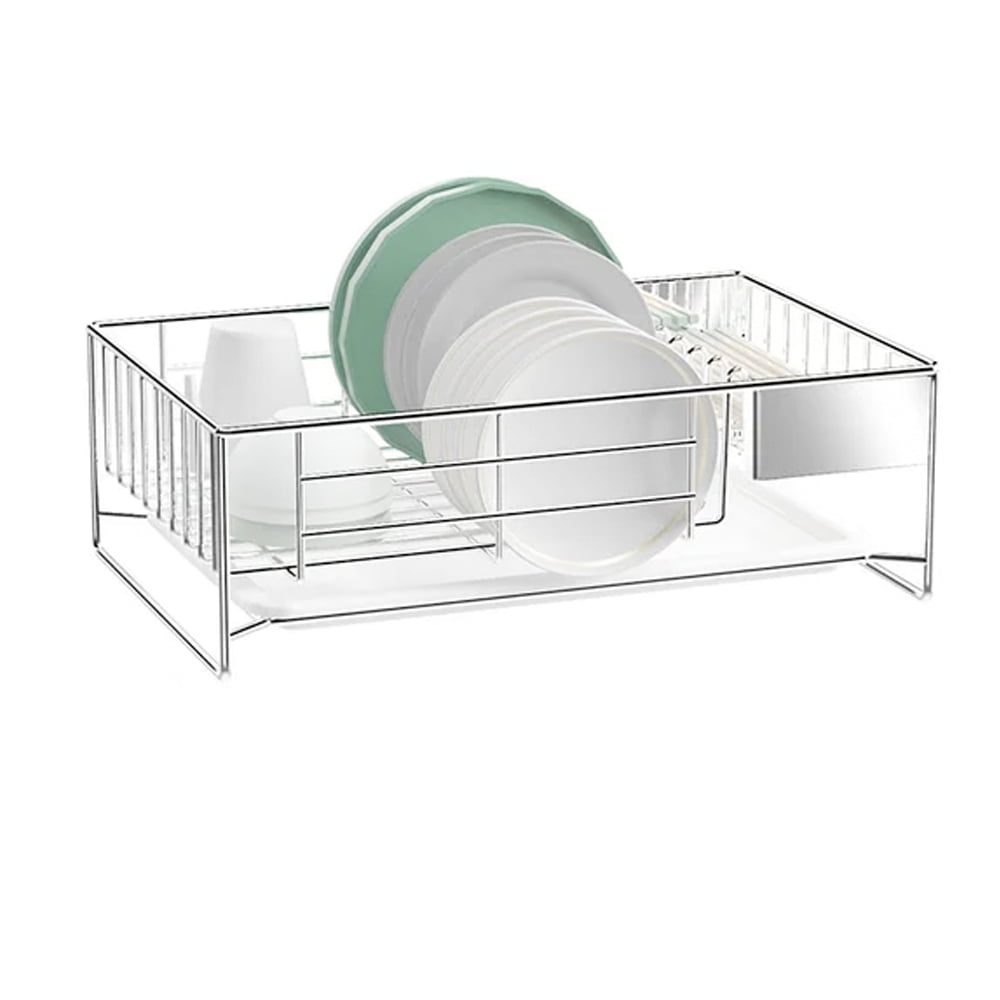43021005-2 Scurgator de vase, Quasar & Co.®, cu suport tacamuri, tava scurgere, otel inoxidabil, 40.6 x 26.2 x 13 cm, argintiu