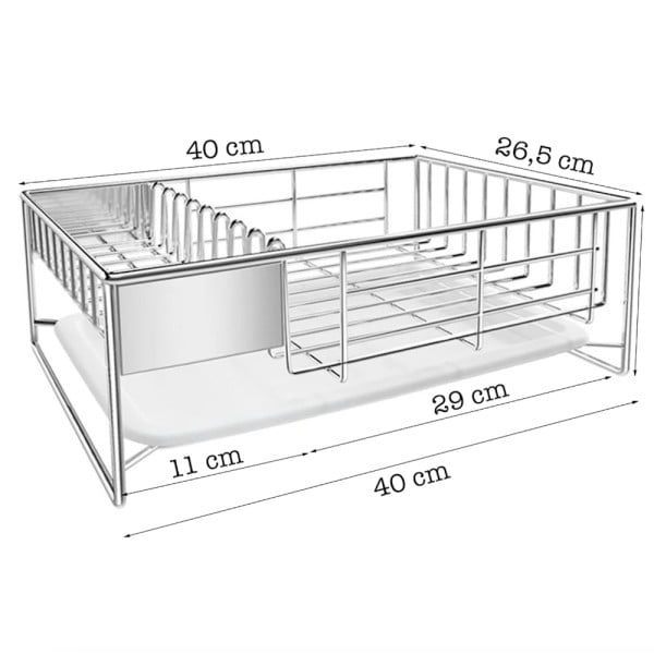 Scurgator de vase, Quasar & Co.®, cu suport tacamuri, tava scurgere, otel inoxidabil, 40.6 x 26.2 x 13 cm, argintiu - imagine 7