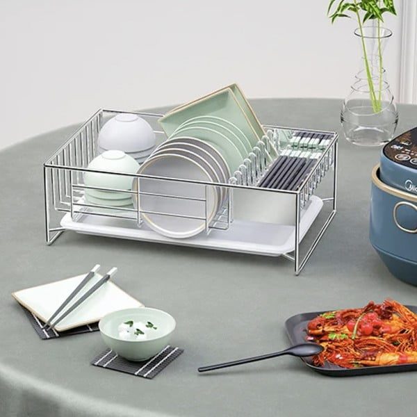 Scurgator de vase, Quasar & Co.®, cu suport tacamuri, tava scurgere, otel inoxidabil, 40.6 x 26.2 x 13 cm, argintiu - imagine 4