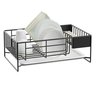 Scurgator de vase, Quasar & Co.®, cu suport tacamuri, tava scurgere, otel inoxidabil, 40.5 x 26.2 x 13 cm, negru 6