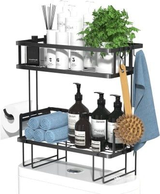 Raft depozitare peste bazinul de toaleta, Quasar & Co.®, 2 etajere, prindere prin lipire, metal, 31.8 x 15.6 x 35.5 cm, negru 6