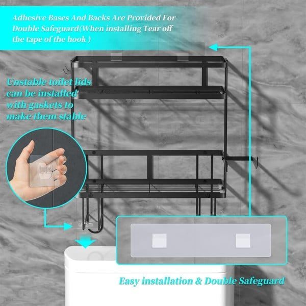 Raft depozitare peste bazinul de toaleta, Quasar & Co.®, 2 etajere, prindere prin lipire, metal, 31.8 x 15.6 x 35.5 cm, negru - imagine 3
