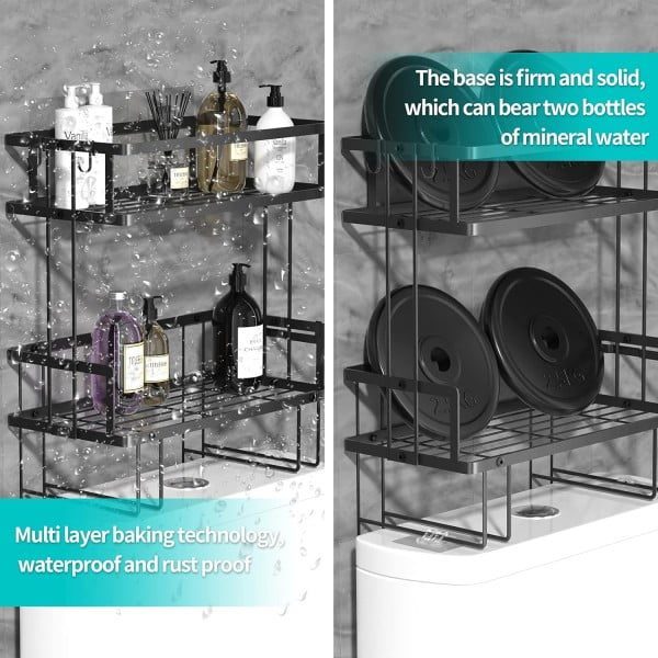 Raft depozitare peste bazinul de toaleta, Quasar & Co.®, 2 etajere, prindere prin lipire, metal, 31.8 x 15.6 x 35.5 cm, negru - imagine 4