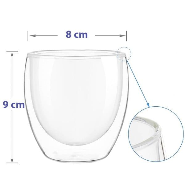 Set 4 pahare cu pereti dubli cu 4 farfurioare si 4 lingurite, Quasar & Co.®, termorezistente,  255 ml, sticla, transparent - imagine 9