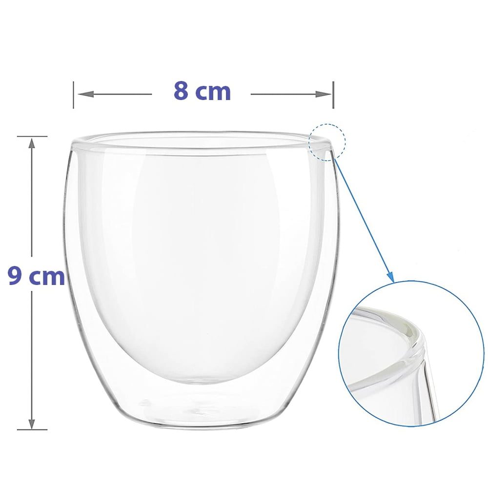 Set 4 pahare cu pereti dubli cu 4 farfurioare si 4 lingurite, Quasar & Co.®, termorezistente,  255 ml, sticla, transparent 9