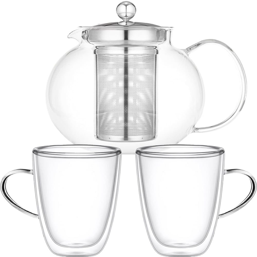 Set ceainic cu 2 cani, Quasar & Co.®, cu infuzor, capac si 2 cani cu pereti dubli, 850 ml/2×350 ml, transparent 2 Set ceainic cu 2 cani, Quasar & Co.®, cu infuzor, capac si 2 cani cu pereti dubli, 850 ml/2×350 ml, transparent 2