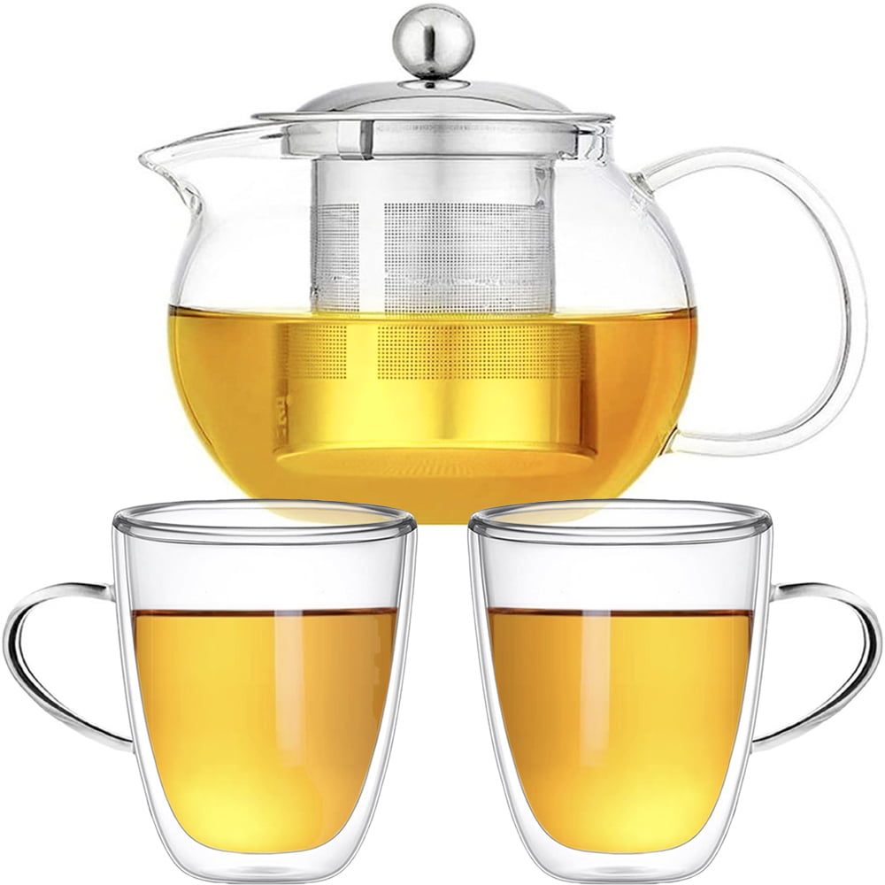 43029045-2 Set ceainic cu 2 cani, Quasar & Co.®, cu infuzor, capac si 2 cani cu pereti dubli, 850 ml/2×350 ml, transparent