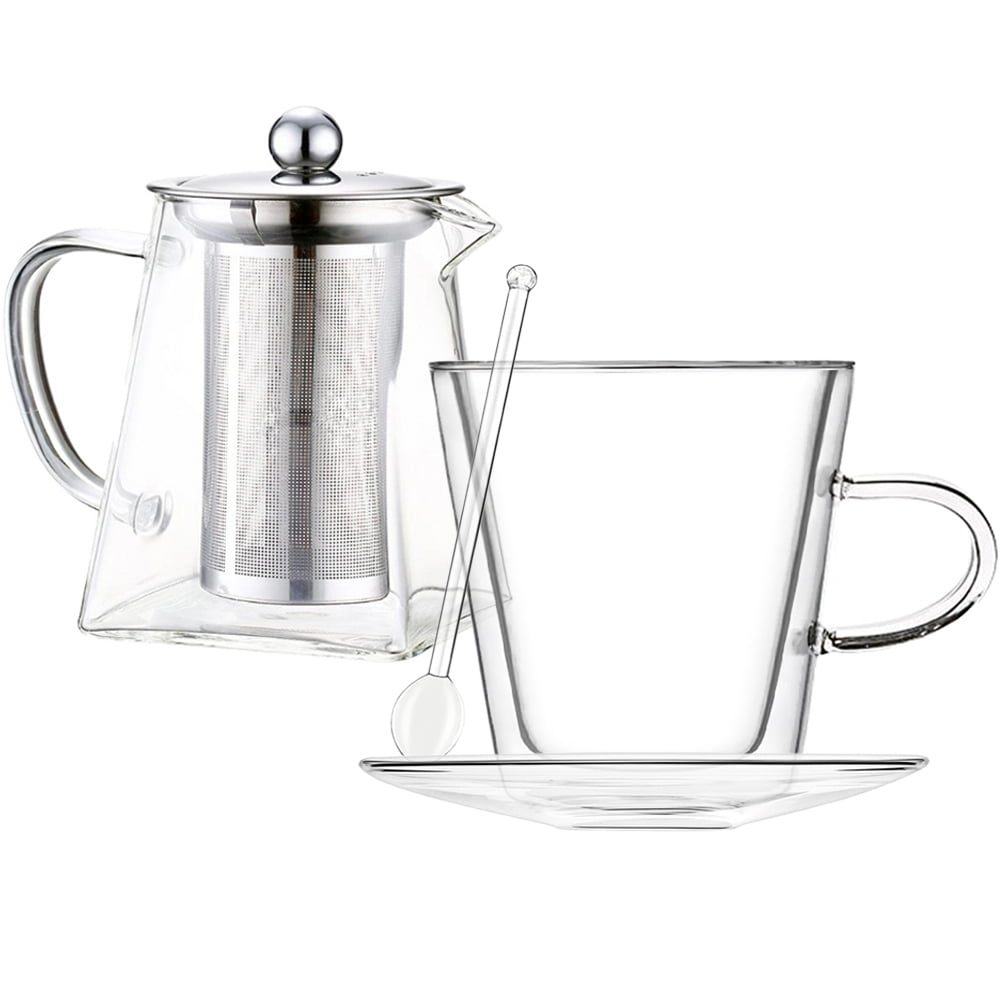 Set ceainic cu ceasca, Quasar & Co.®, cu infuzor, capac, cana pereti dubli, 1 farfurioara, 1 lingurita, 350 ml/250 ml, sticla, transparent 2